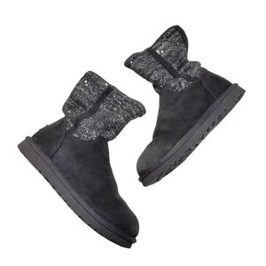 UGG Australia Lyla Metallic Grey Knit Suede Leather Boots Size 7